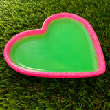 Resin Heart Tray - Two Tone Glitter Neon Green Featuring a Glitter Neon Pink Border! Brighten Up Your Life with this Bold and Fun Piece!