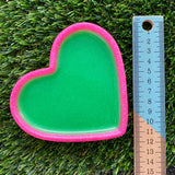 Resin Heart Tray - Two Tone Glitter Neon Green Featuring a Glitter Neon Pink Border! Brighten Up Your Life with this Bold and Fun Piece!