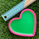 Resin Heart Tray - Two Tone Glitter Neon Green Featuring a Glitter Neon Pink Border! Brighten Up Your Life with this Bold and Fun Piece!