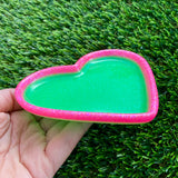 Resin Heart Tray - Two Tone Glitter Neon Green Featuring a Glitter Neon Pink Border! Brighten Up Your Life with this Bold and Fun Piece!
