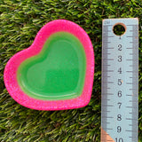 Resin Heart Dish - Two Tone Glitter Neon Green Featuring a Glitter Neon Pink Border! Brighten Up Your Life with this Bold and Fun Piece!