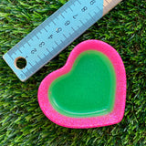 Resin Heart Dish - Two Tone Glitter Neon Green Featuring a Glitter Neon Pink Border! Brighten Up Your Life with this Bold and Fun Piece!