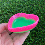 Resin Heart Dish - Two Tone Glitter Neon Green Featuring a Glitter Neon Pink Border! Brighten Up Your Life with this Bold and Fun Piece!