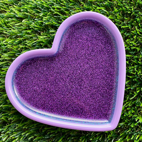 Resin Heart Tray - Three Tone Glitter Purple Featuring a Pastel Purple Border! Brighten Up Your Life with this Bold and Fun Piece!