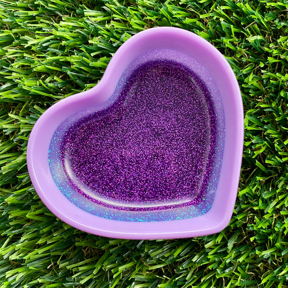Resin Heart Dish - Three Tone Glitter Purple Featuring a Pastel Purple Border! Brighten Up Your Life with this Bold and Fun Piece!