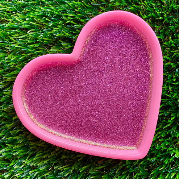Resin Heart Tray - Three Tone Glitter Pink Featuring a Pastel Pink Border! Brighten Up Your Life with this Bold and Fun Piece!