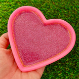 Resin Heart Tray - Three Tone Glitter Pink Featuring a Pastel Pink Border! Brighten Up Your Life with this Bold and Fun Piece!