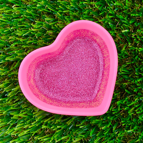 Resin Heart Dish - Three Tone Glitter Pink Featuring a Pastel Pink Border! Brighten Up Your Life with this Bold and Fun Piece!