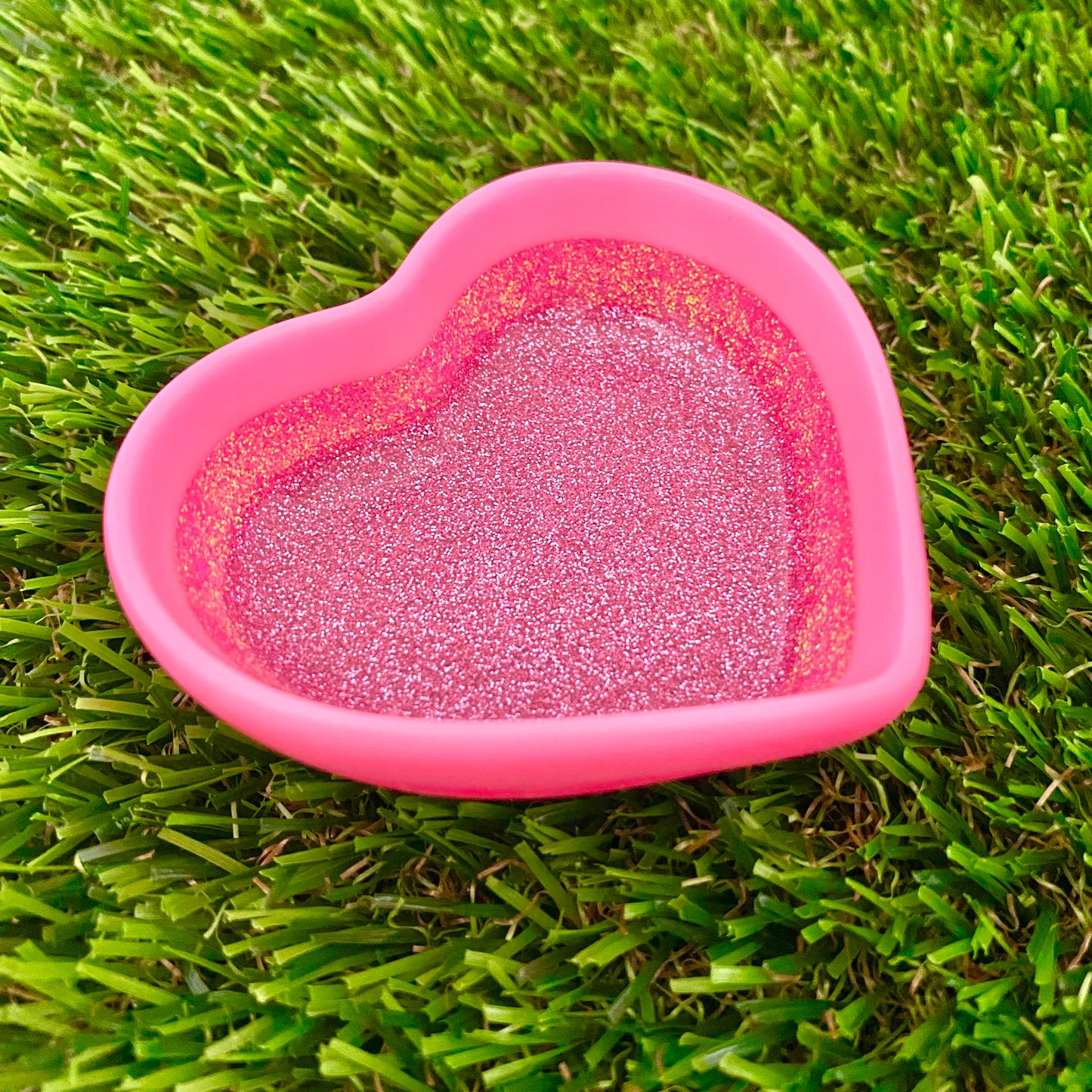 Resin Heart Dish - Three Tone Glitter Pink Featuring a Pastel Pink Border! Brighten Up Your Life with this Bold and Fun Piece!