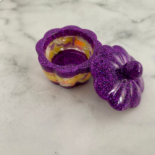Resin Jewellery Jar - Two Tone Glitter Purple with Lemon Sprinkles! Perfect for Keeping your Favourite Piece of Jewellery!