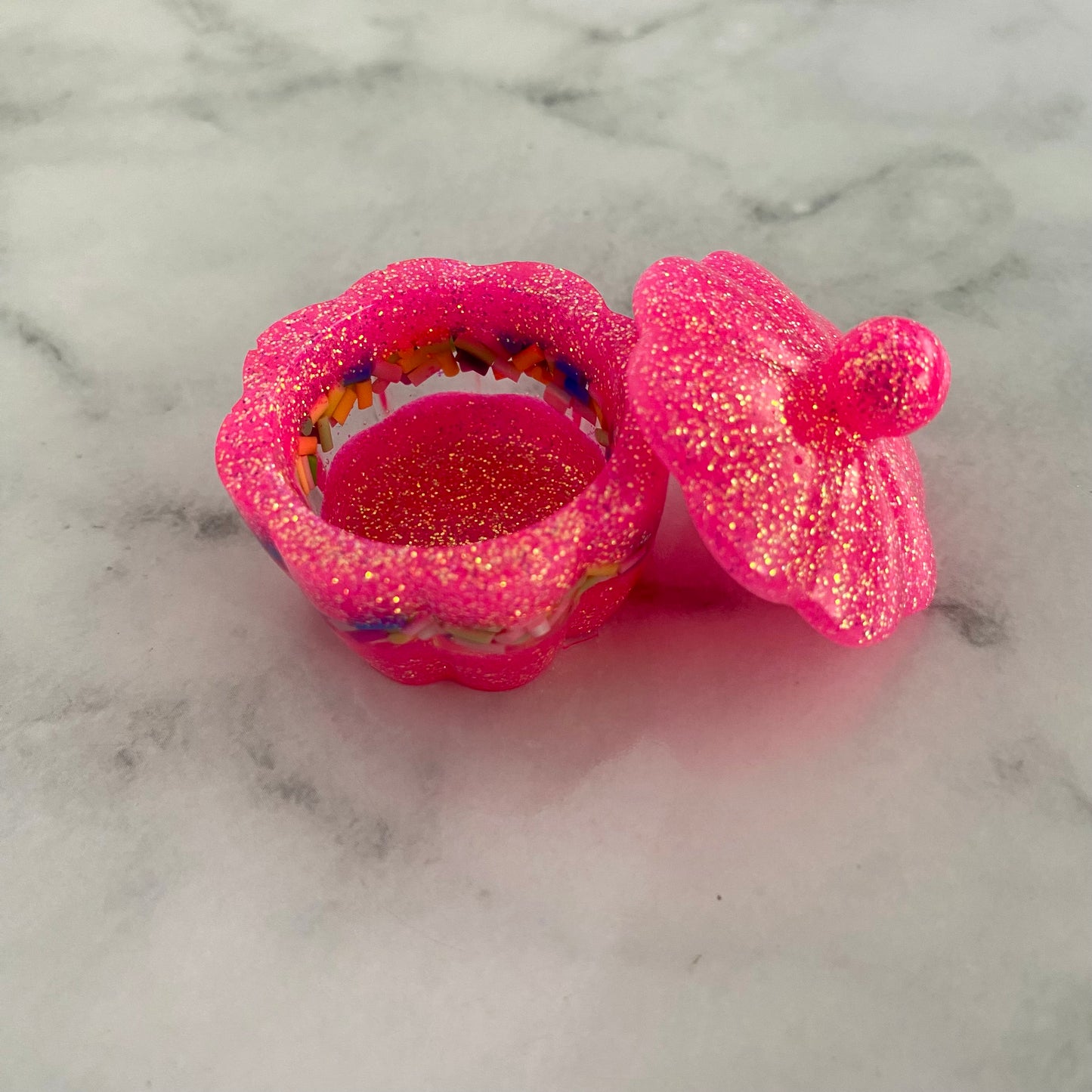 Resin Jewellery Jar - Two Tone Glitter Neon Pink with Rainbow Sprinkles! Perfect for Keeping your Favourite Piece of Jewellery!
