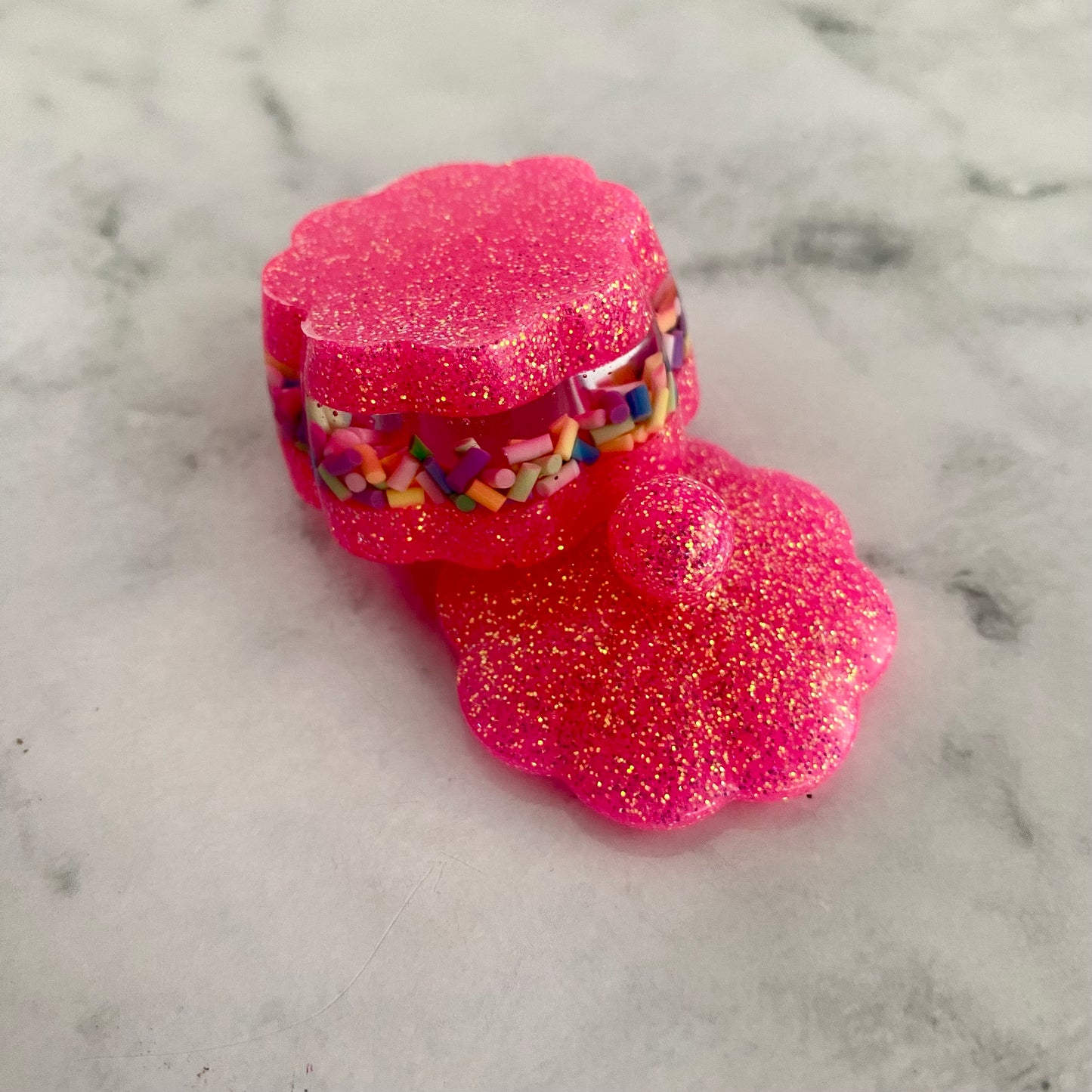 Resin Jewellery Jar - Two Tone Glitter Neon Pink with Rainbow Sprinkles! Perfect for Keeping your Favourite Piece of Jewellery!