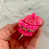 Resin Jewellery Jar - Two Tone Glitter Neon Pink with Rainbow Sprinkles! Perfect for Keeping your Favourite Piece of Jewellery!
