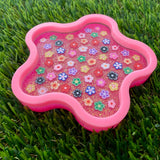 Resin Wiggle Tray - Two Tone Glitter Pink and Pastel Pink Border Featuring Hand Placed Flowers!