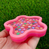 Resin Wiggle Tray - Two Tone Glitter Pink and Pastel Pink Border Featuring Hand Placed Flowers!