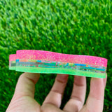 Resin Wiggle Tray - Two Tone Glitter Neon Green and Glitter Neon Pink Border Featuring Hand Placed Smiley Faces!