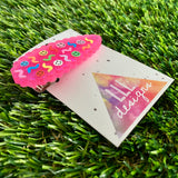 Handmade Resin Hair clip - Glitter Neon Pink Duel Layered Hair Clip Featuring Hand Placed Rainbow Smiley Face and Squiggles! (2)