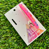 Handmade Resin Hair clip - Glitter Neon Pink Duel Layered Hair Clip Featuring Hand Placed Rainbow Smiley Face and Squiggles! (2)