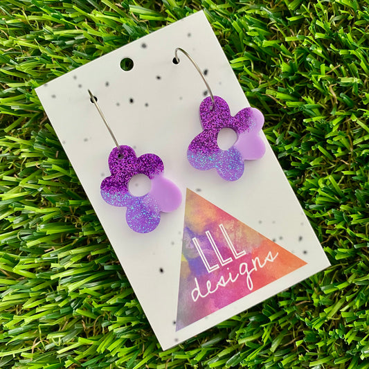 ON SALE!!! Resin Earrings - Purple Dream Wonky Daisy Featuring a Silver Hoop!