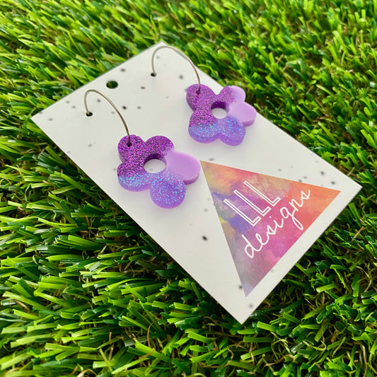 ON SALE!!! Resin Earrings - Purple Dream Wonky Daisy Featuring a Silver Hoop!