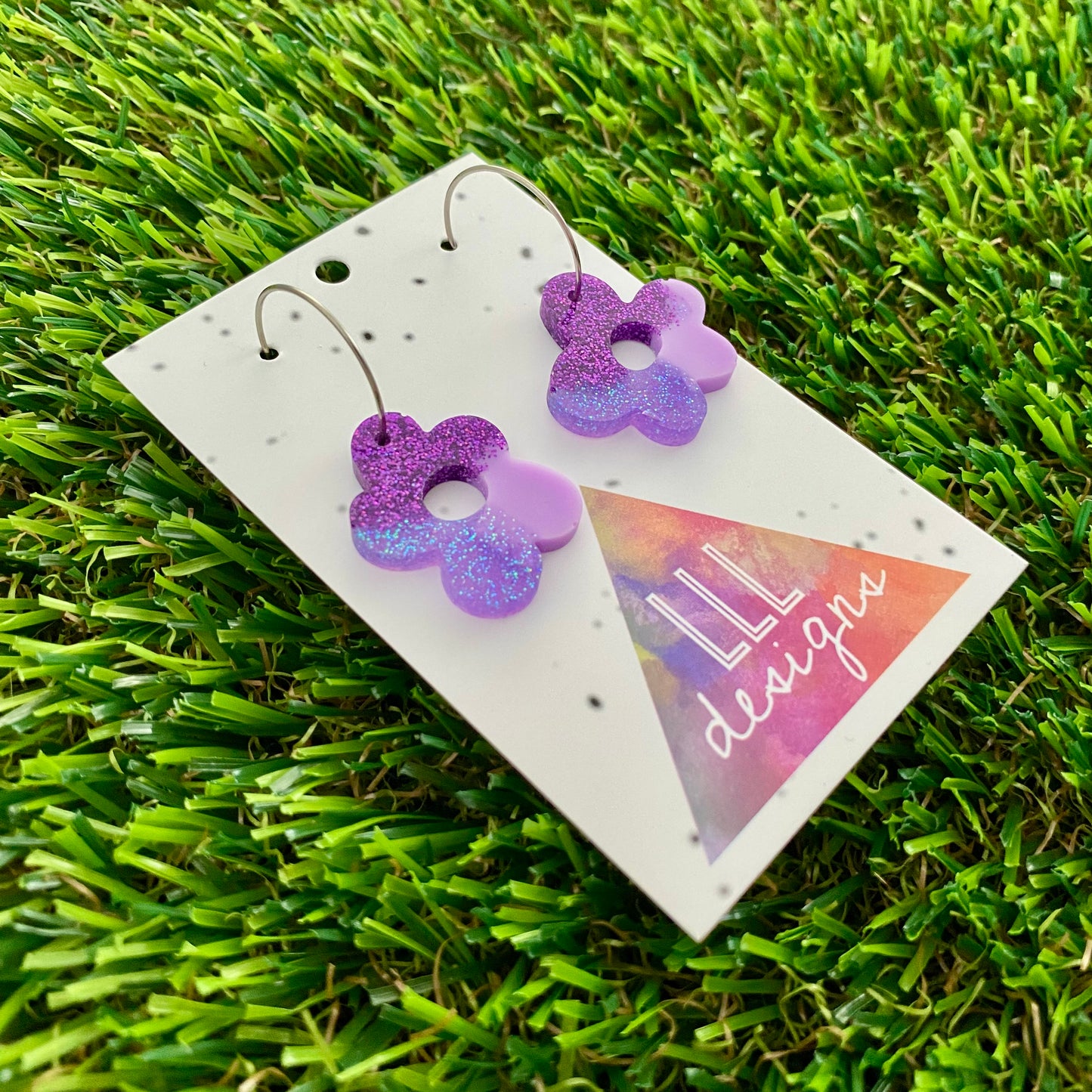 ON SALE!!! Resin Earrings - Purple Dream Wonky Daisy Featuring a Silver Hoop!