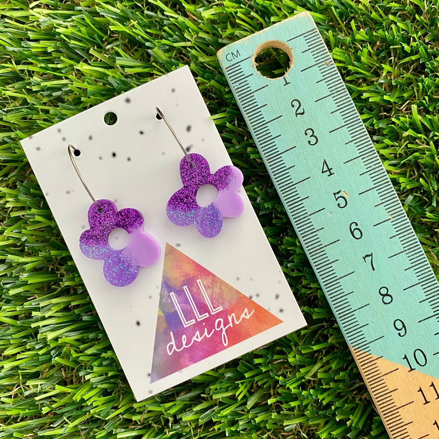 ON SALE!!! Resin Earrings - Purple Dream Wonky Daisy Featuring a Silver Hoop!