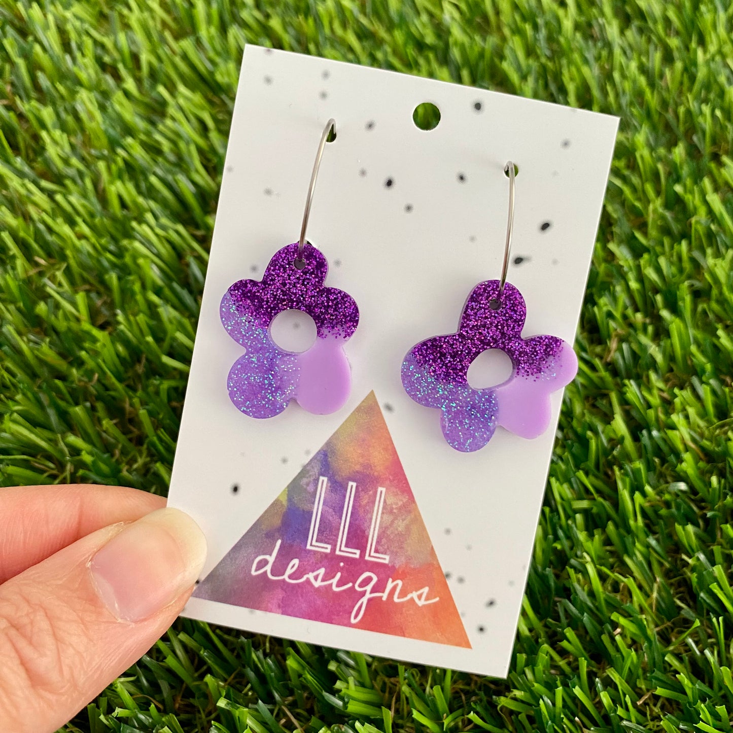 ON SALE!!! Resin Earrings - Purple Dream Wonky Daisy Featuring a Silver Hoop!