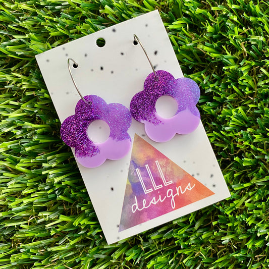 ON SALE!!!!! Resin Earrings - Purple Dream Cut Out Daisy Featuring a Silver Hoop! (1)