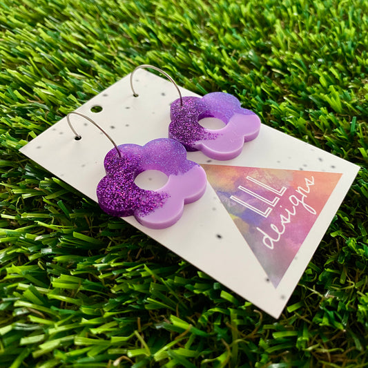 ON SALE!!!!! Resin Earrings - Purple Dream Cut Out Daisy Featuring a Silver Hoop! (1)