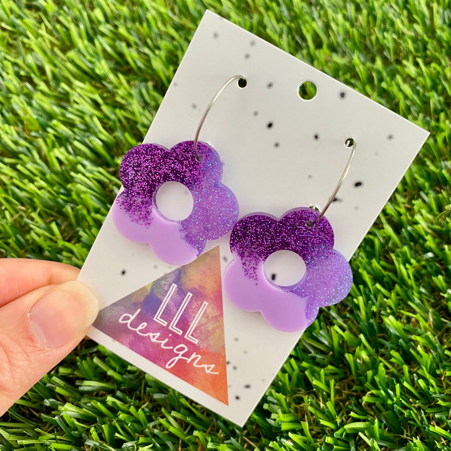 ON SALE!!!!! Resin Earrings - Purple Dream Cut Out Daisy Featuring a Silver Hoop! (1)