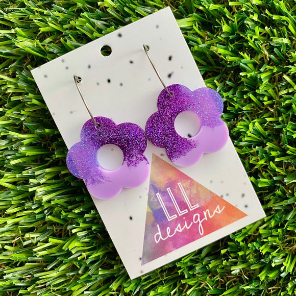 Resin Earrings - Purple Dream Cut Out Daisy Featuring a Silver Hoop! (2)