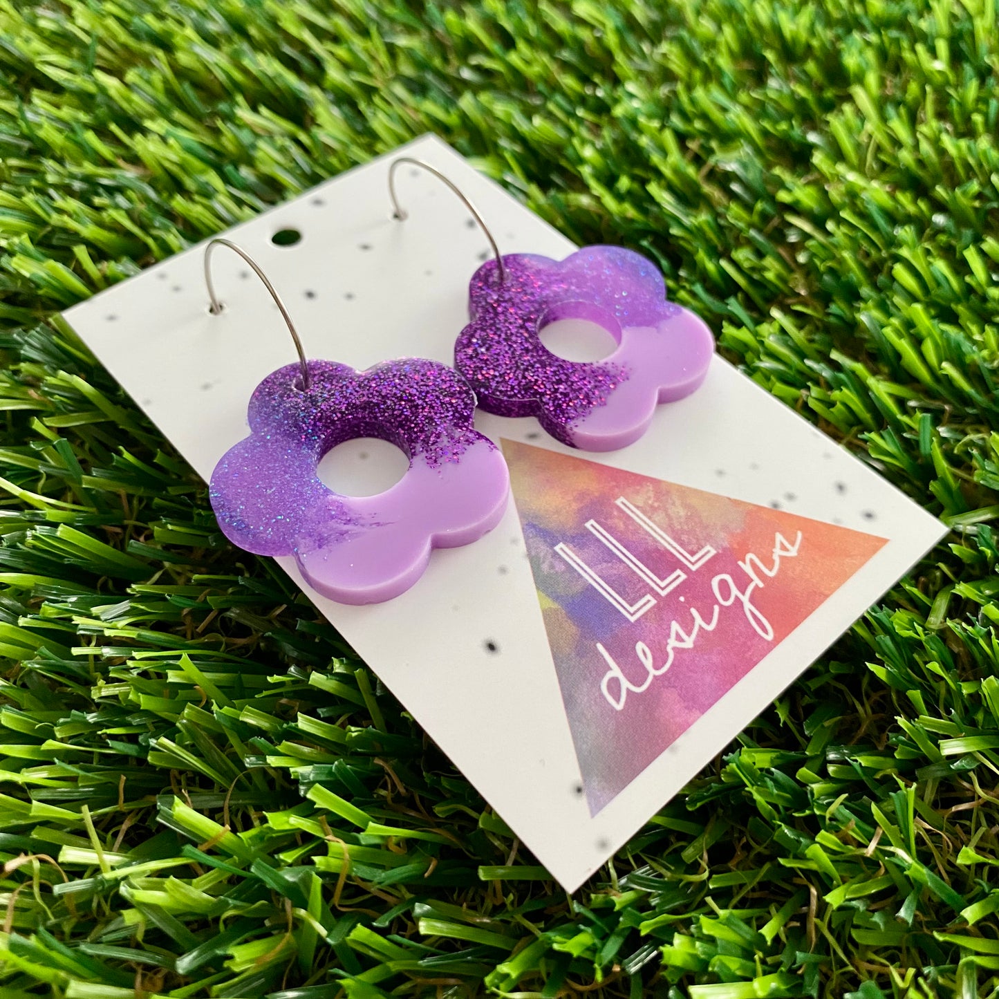 ON SALE!!!! Resin Earrings - Purple Dream Cut Out Daisy Featuring a Silver Hoop! (2)