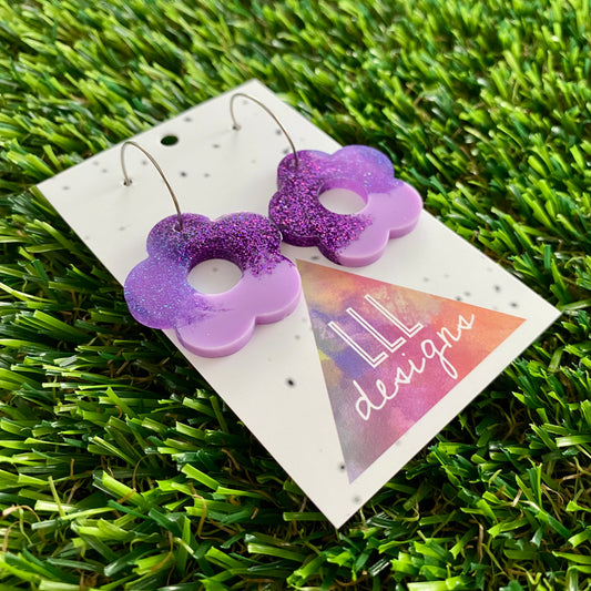 ON SALE!!!! Resin Earrings - Purple Dream Cut Out Daisy Featuring a Silver Hoop! (2)