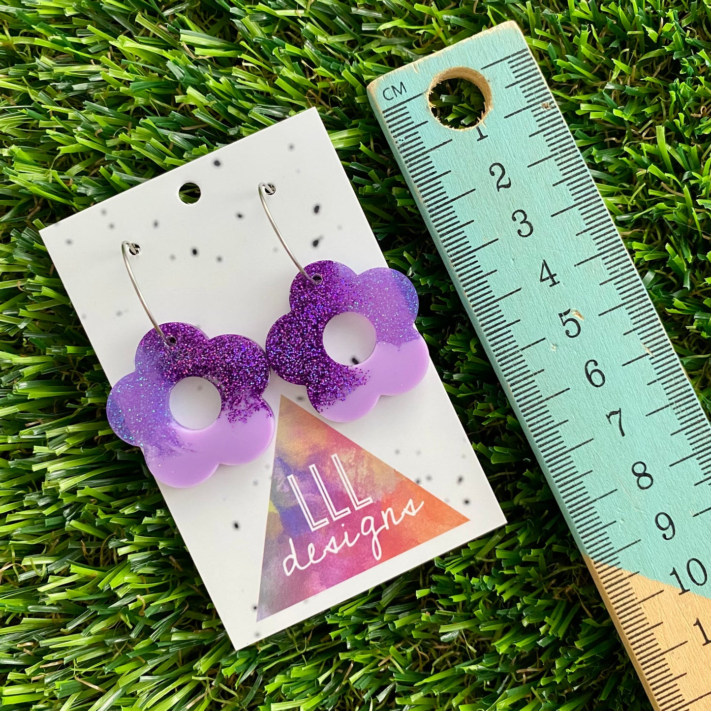ON SALE!!!! Resin Earrings - Purple Dream Cut Out Daisy Featuring a Silver Hoop! (2)