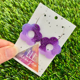 Resin Earrings - Purple Dream Cut Out Daisy Featuring a Silver Hoop! (2)