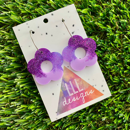 ON SALE!!!! Resin Earrings - Purple Dream Cut Out Daisy Featuring a Silver Hoop! (3)