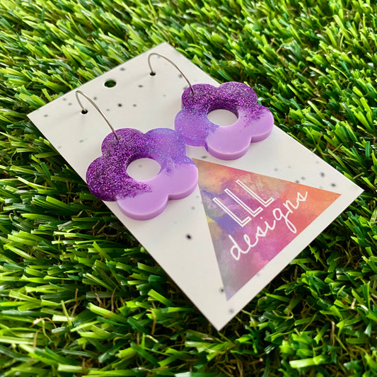 ON SALE!!!! Resin Earrings - Purple Dream Cut Out Daisy Featuring a Silver Hoop! (3)