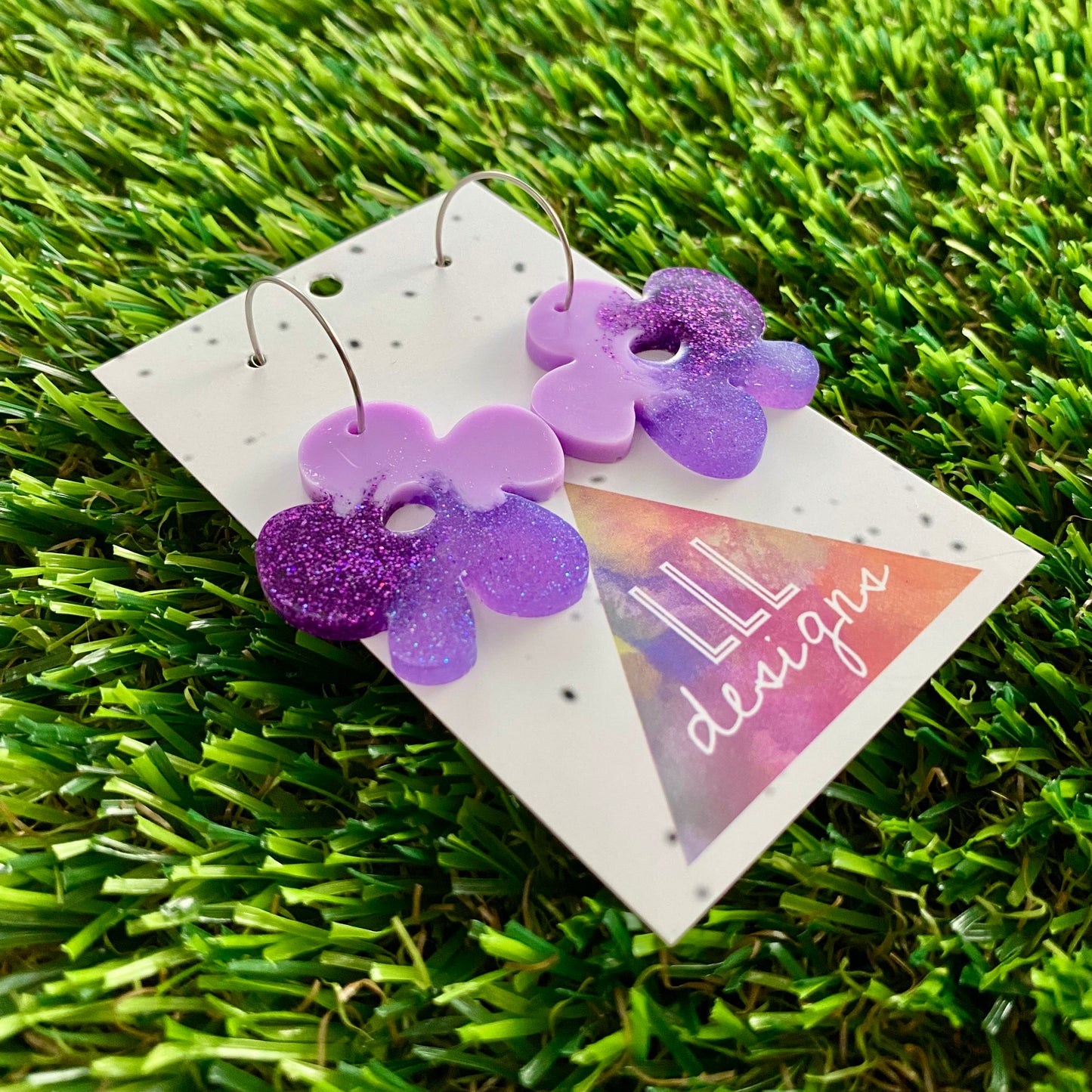 ON SALE!!!! Resin Earrings - Purple Dream Asymmetrical Flower Featuring a Silver Hoop!