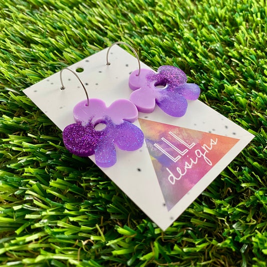 ON SALE!!!! Resin Earrings - Purple Dream Asymmetrical Flower Featuring a Silver Hoop!