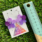 Resin Earrings - Purple Dream Asymmetrical Flower Featuring a Silver Hoop!