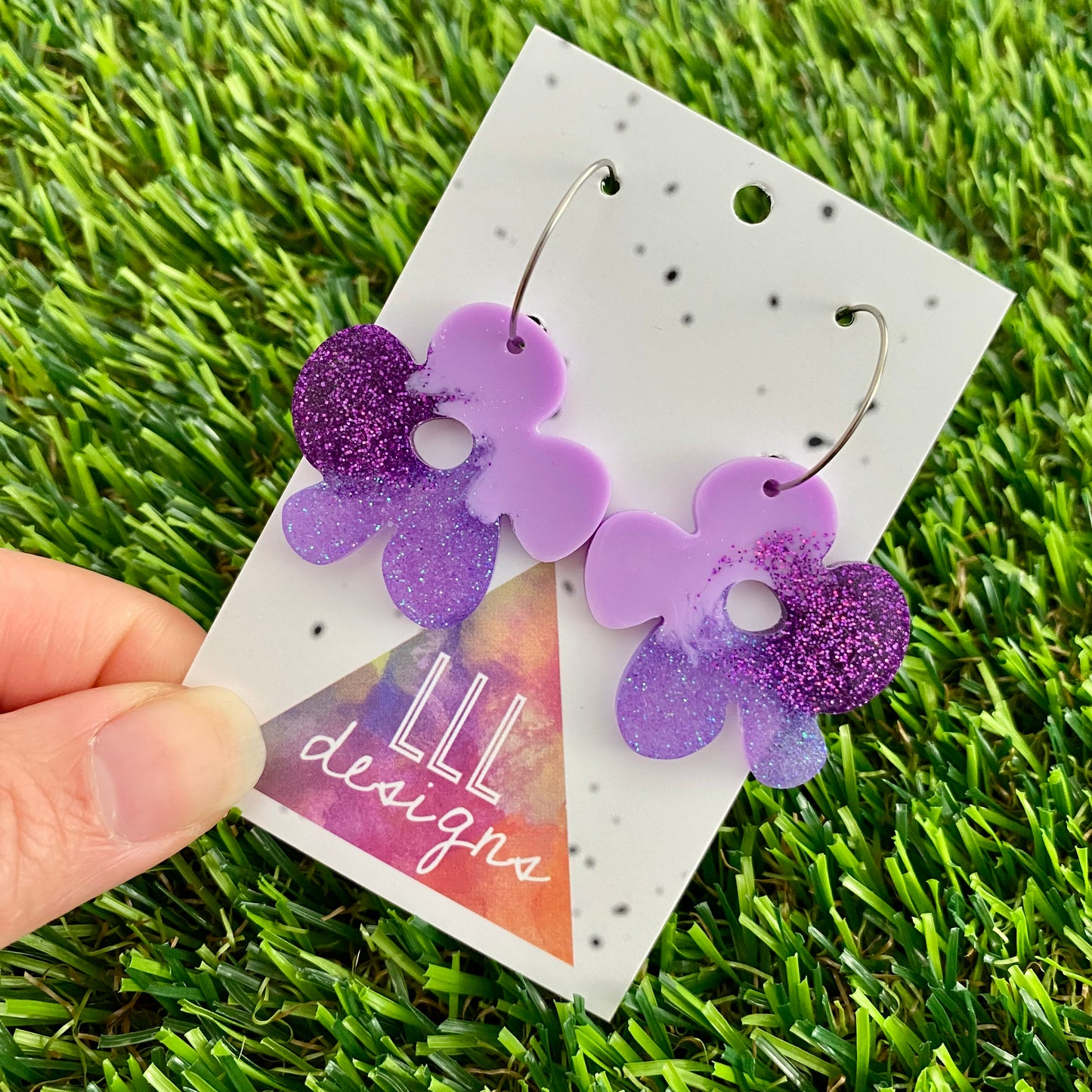 ON SALE!!!! Resin Earrings - Purple Dream Asymmetrical Flower Featuring a Silver Hoop!