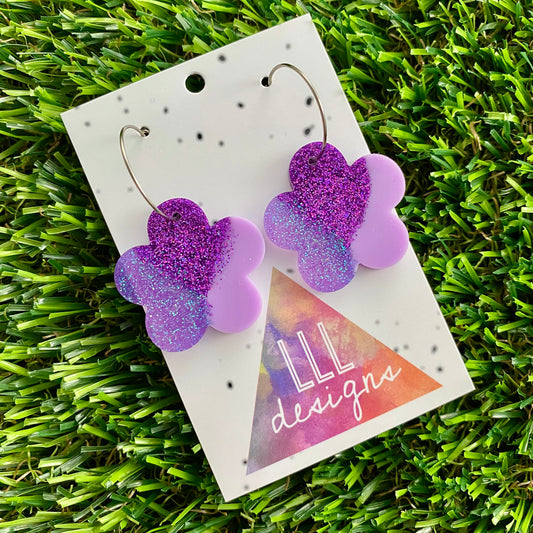 ON SALE!!! Resin Earrings - Purple Dream Solid Daisy Featuring a Silver Hoop!