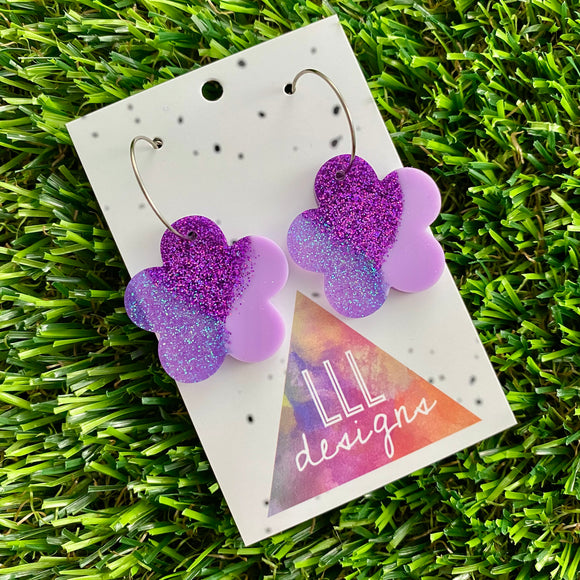Resin Earrings - Purple Dream Solid Daisy Featuring a Silver Hoop!