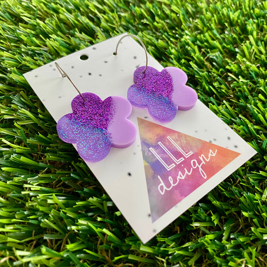 ON SALE!!! Resin Earrings - Purple Dream Solid Daisy Featuring a Silver Hoop!