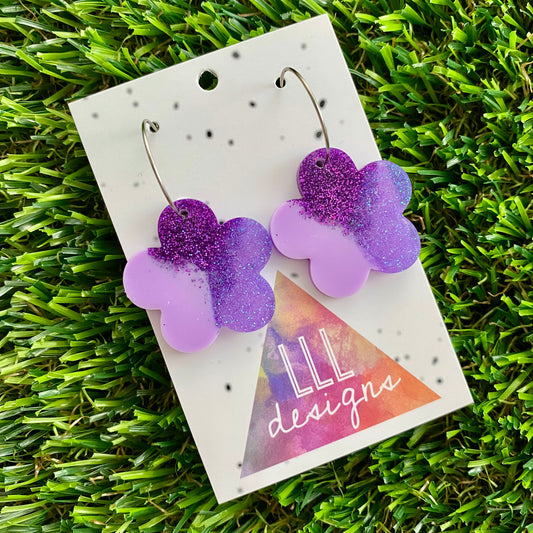 ON SALE!!! Resin Earrings - Purple Dream Solid Daisy Featuring a Silver Hoop!