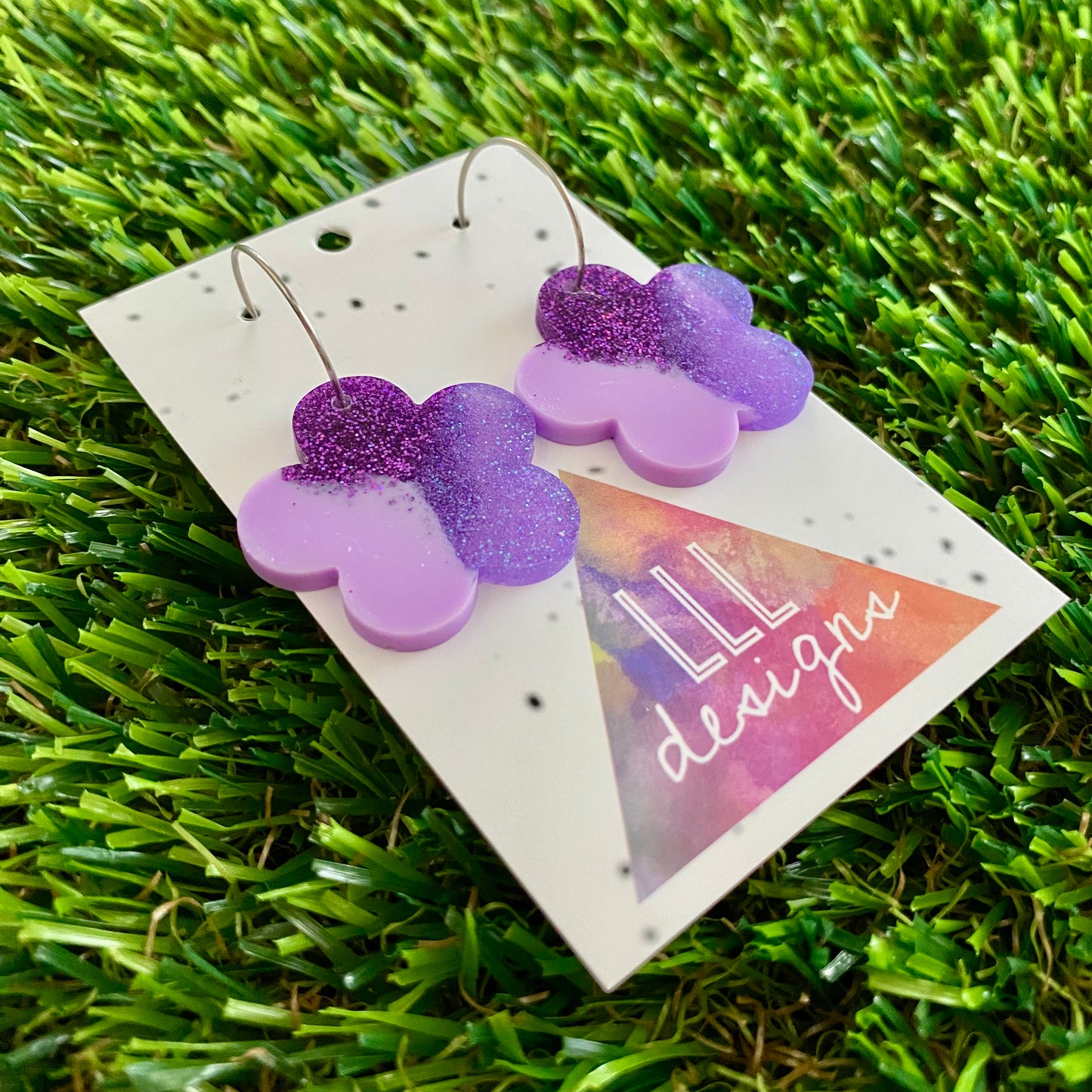 ON SALE!!! Resin Earrings - Purple Dream Solid Daisy Featuring a Silver Hoop!