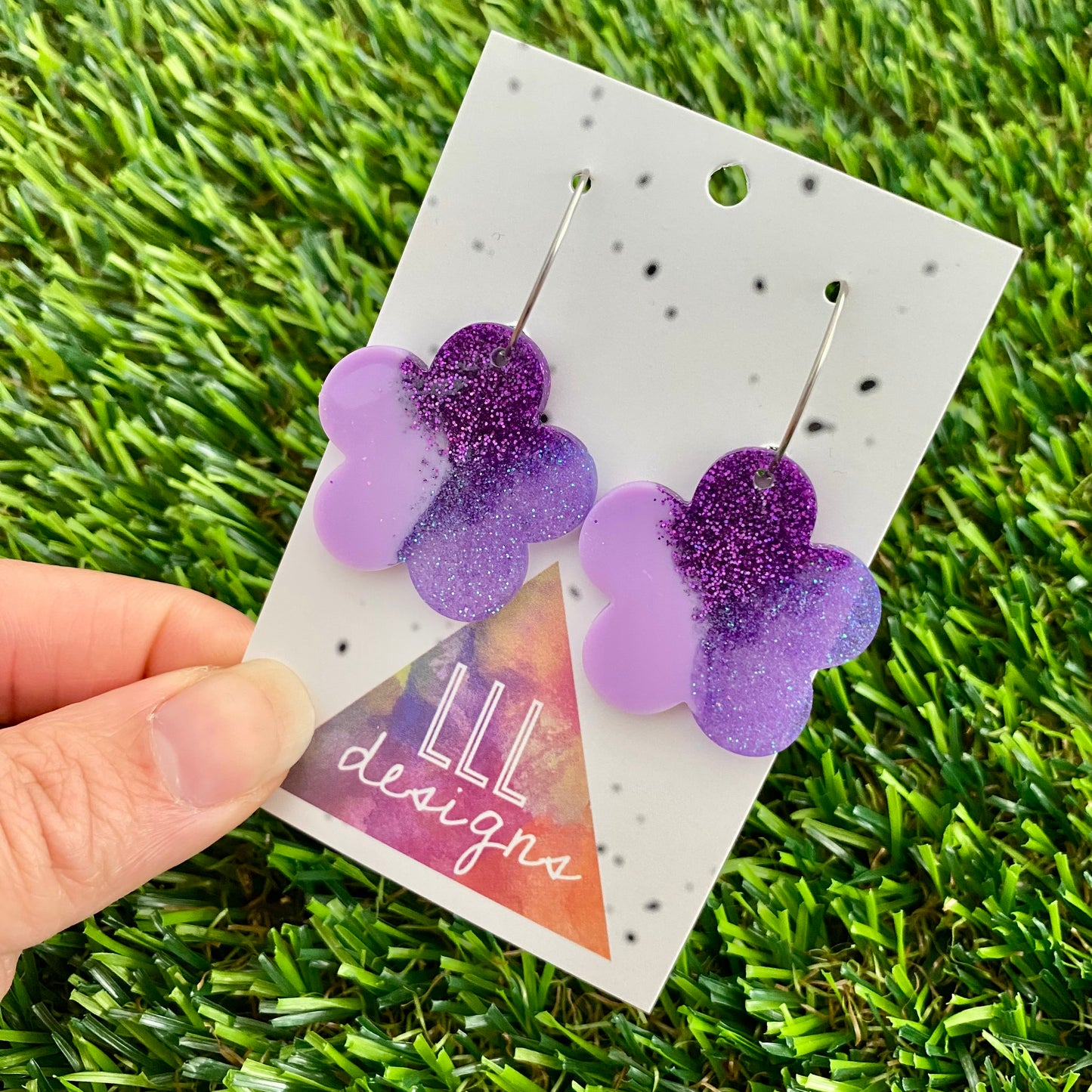 ON SALE!!! Resin Earrings - Purple Dream Solid Daisy Featuring a Silver Hoop!