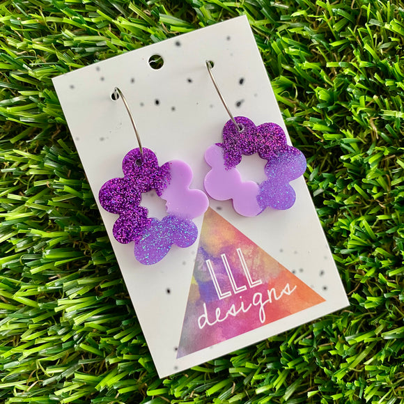 Resin Earrings - Purple Dream Floral Wreath Featuring a Silver Hoop!