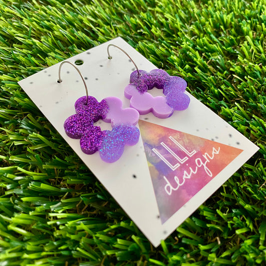 ON SALE!!! Resin Earrings - Purple Dream Floral Wreath Featuring a Silver Hoop!
