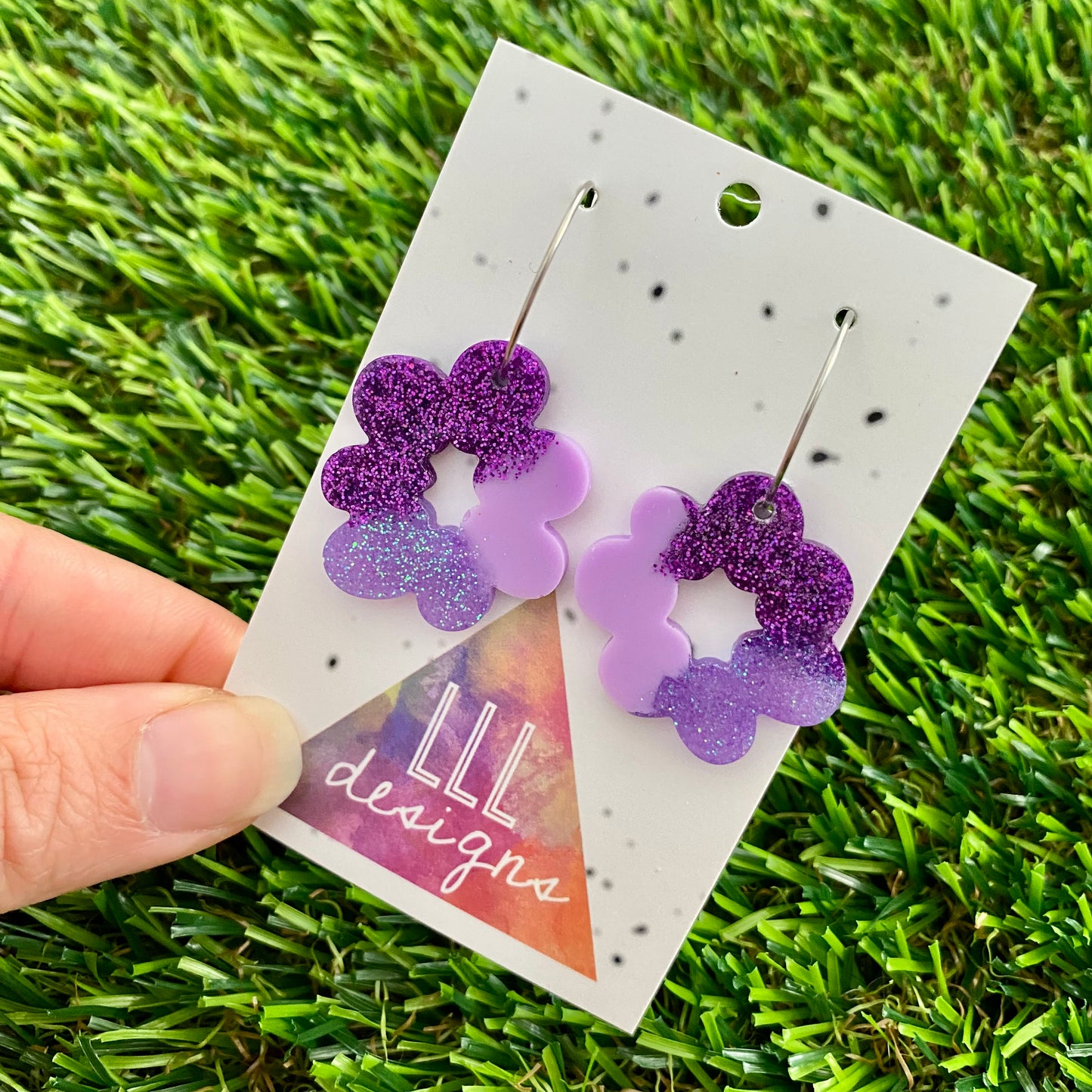 ON SALE!!! Resin Earrings - Purple Dream Floral Wreath Featuring a Silver Hoop!